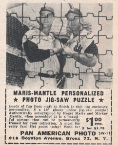 1963 Magazine Ad for Roger Maris & Mickey Mantle Jig-Saw Puzzle