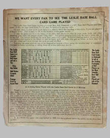 1909 Leslie's Baseball Game Instructions