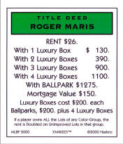 Roger Maris Title Deed Monopoly Card