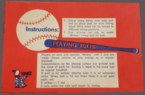  Mickey Mantle baseball Action Game Instructions and Playing Rules