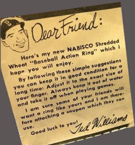 A Nabisco  letter from Ted Williams