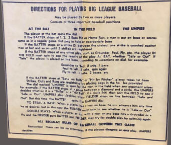 Big League Base Ball Game Instructions