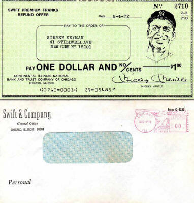 Swift & Company Check and Envelope