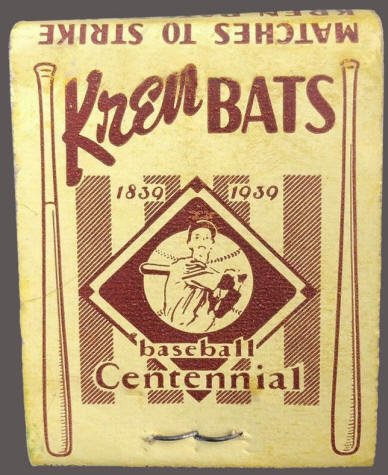Joseph G. Kren Baseball Bats Adverting Matchbook