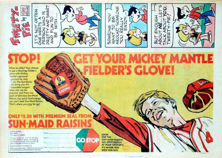 1971 Sun-Maid Raisins Mickey Mantle Fielders Glove Offer