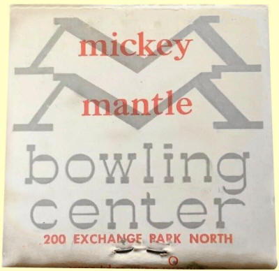 Mickey Mantle Bowling Center Matchbook Cover