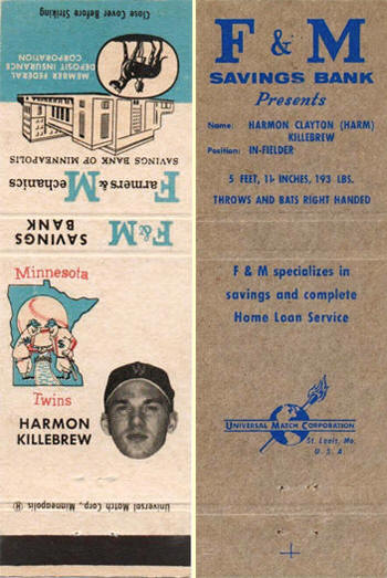  1961 F&M Bank Minnesota Twins Matchbook Set
