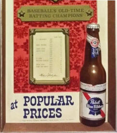 Pabst Blue Ribbon Beer Baseball's Old-Time Batting Champions Wall Sign