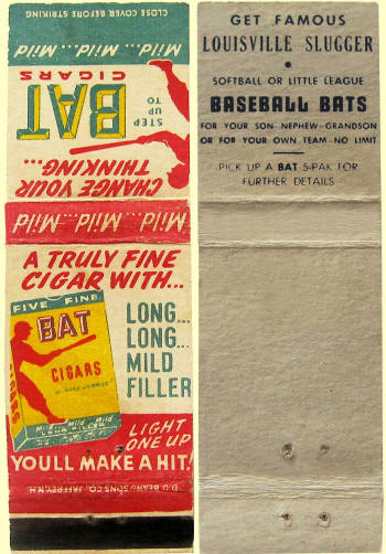 Bat Cigars Louisville Slugger Promo Matchbook 