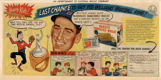 Ted Williams Nabisco Premium Baseball Ring ad