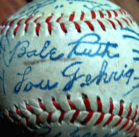 Hall Of Fame souvenir baseball featuring Babe Ruth Lou Gehrig