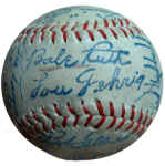 Autographed HOF souvenir baseball Babe Ruth Lou Gehrig