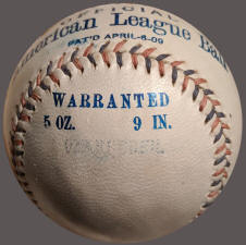 1910 Reach Official American League Baseball Specs