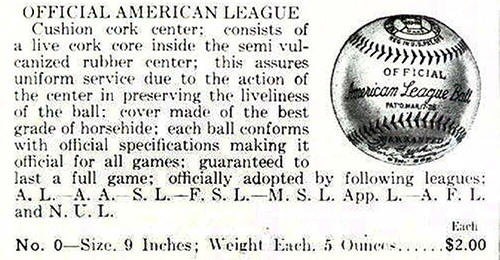 Official American League Baseball from a 1926 catalog