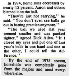  1974 Daily News article about the new Cowhide Baseballs