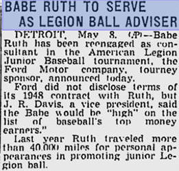 Babe Ruth Ford Motor Company American Legion promotion