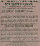 Back of 1952 Red Man baseball card