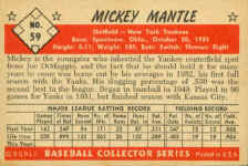 Back of 1953 Bowman Card 59 Mickey Mantle