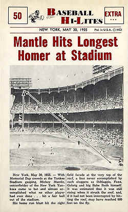1960 Nu-Card Hi-Lites MantleHits longest Homer at Stadium