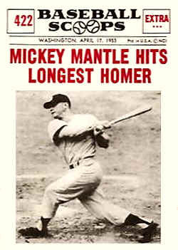 1961 Nu-Card Scoops Mickey Mantle Hits Longest Homer