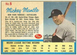 1962 Post baseball Card5 Mickey Mantle