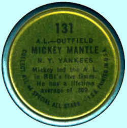 Back of 1964 Topps Coins Inserts Mickey Mantle
