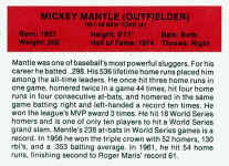 Back of 1987 Hygrade All-Time GreatsMickey Mantle
