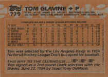 back of 1988 Topps Card 779 Tom Glavine RC