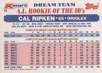 Back of 1989 K-Mart Baseball Card Cal Ripken