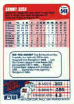 Back of 1990 Fleer baseball Card 548Sammy Sosa Rookie