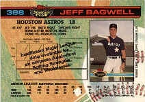 Back of 1991 Stadium ClubCard 388 Jeff Bagwell RC