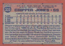 Back of 1991 Topps Card 333 Chipper Jones RC