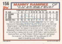 Back of 1992 Topps Card 156 Manny Ramirez RC