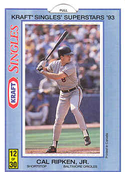 1993 Kraft Baseball Card Cal Ripken Jr.