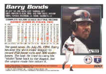 Back of 1995 Topps Card 100 Barry Bonds