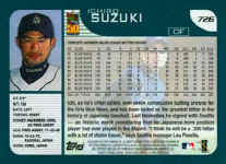 Back of 2001 Topps Card 726 Ichiro Suzuki