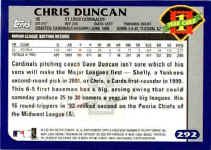 Back of 2003 Topps Card 292 Chris Duncan