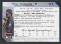Back of 2004 Bowman Card 224 Felix Hernandez Rookie