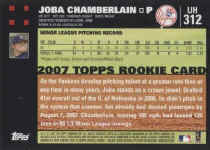 Back of 2007 Topps Card 312 Joba Chamberlain