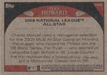Back of 2009 Topps Update Card UH26 Ryan Howard 