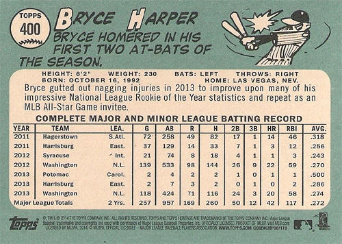 2014 Topps Heritage Baseball Card 400 Bryce Harper