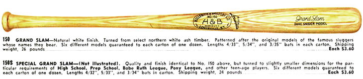 1959 H&B  No. 150 Grand Slam Baseball Bat