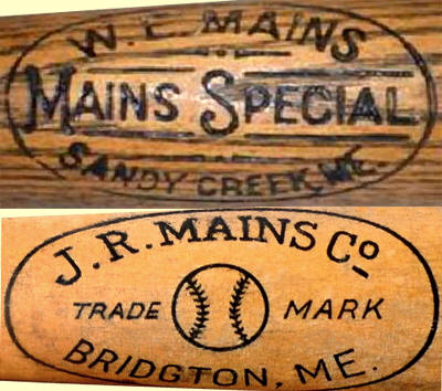 W.E. Mains, Sandy Creek,  Bridgton, ME Baseball Bats