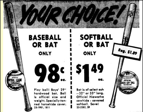 1964 Gambles Baseball Bat Ad