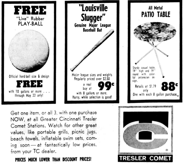 1968 Tresler Oil Co. Louisville Slugger premium Basebal ad