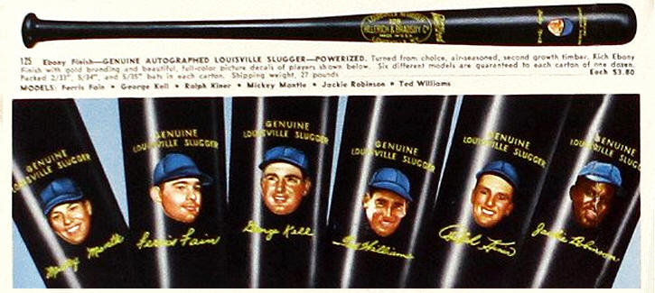 Louisville Slugger 125 Decall Bats 1954 catalog