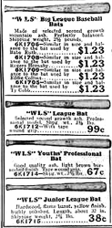 1927 WLS Sears World's Largest Store baseball bat ad