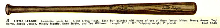 1959 H&B catalog J2 Little League bats