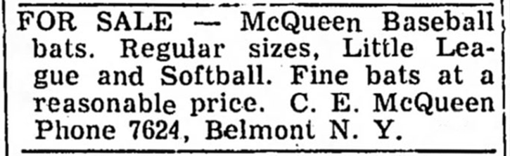 1959 McQueen Bats Classified Ad