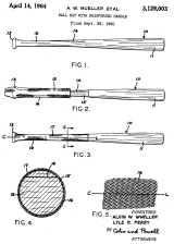 Ball Bat with reinforced handle patent 3,129,003